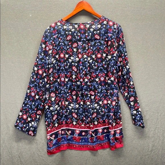 Jones New York Blue and‎ Red Graphic Tie Front Blouse - Picture 7 of 8